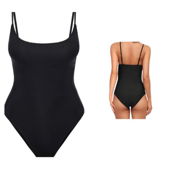 25.🆕️ Large Basic Black One-Piece Swimsuit – High Leg Cut – NWOT - Picture 1 of 3